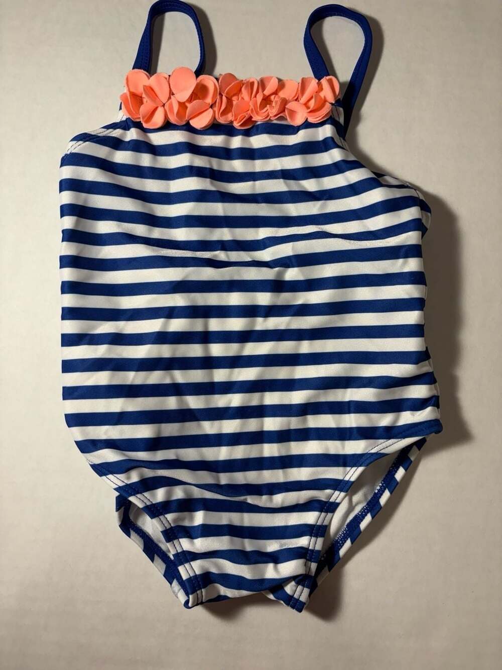 Crazy 8 Girls Blue and White Striped Ruffle Flower One-Piece Swimsuit